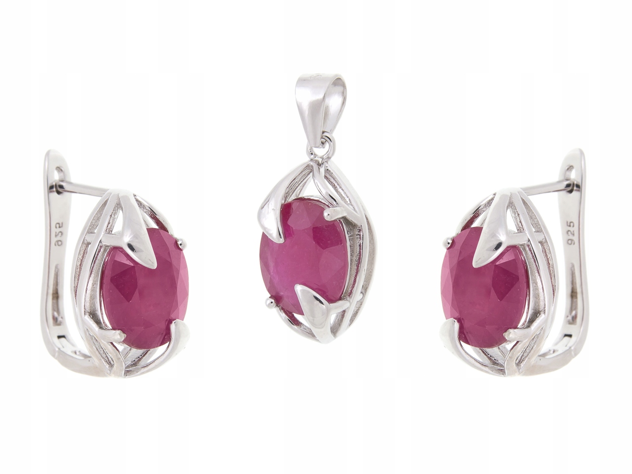 Stříbrný Rhodiovaný Komplet Rubín Přírodní Dárek