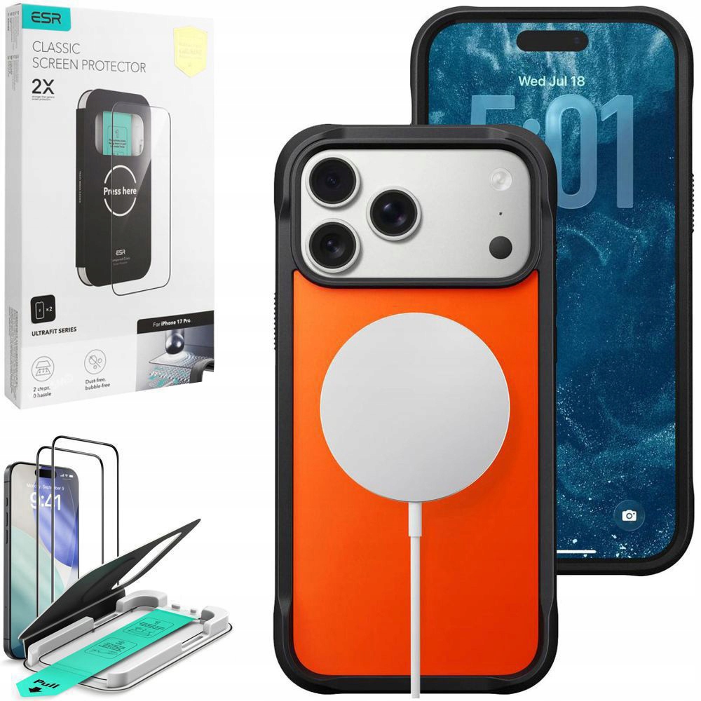 Odolný kryt Nomad Rugged Pouzdro MagSafe Orange 2x Esr Sklo pro Apple iPhone 17 Pro