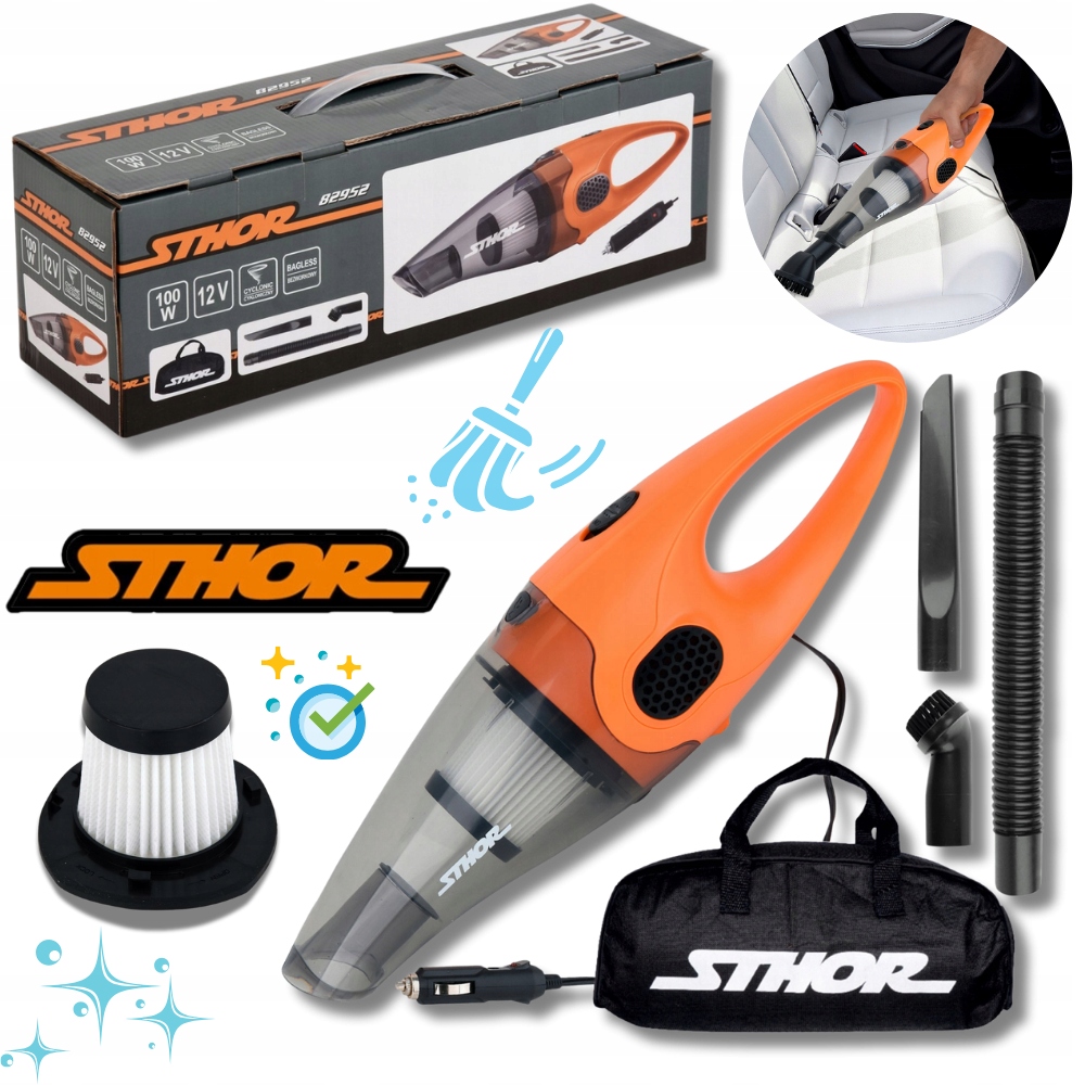 Bardzo Mocny Odkurzacz Samochodowy Sthor 12V 100W Filtr Hepa Torba