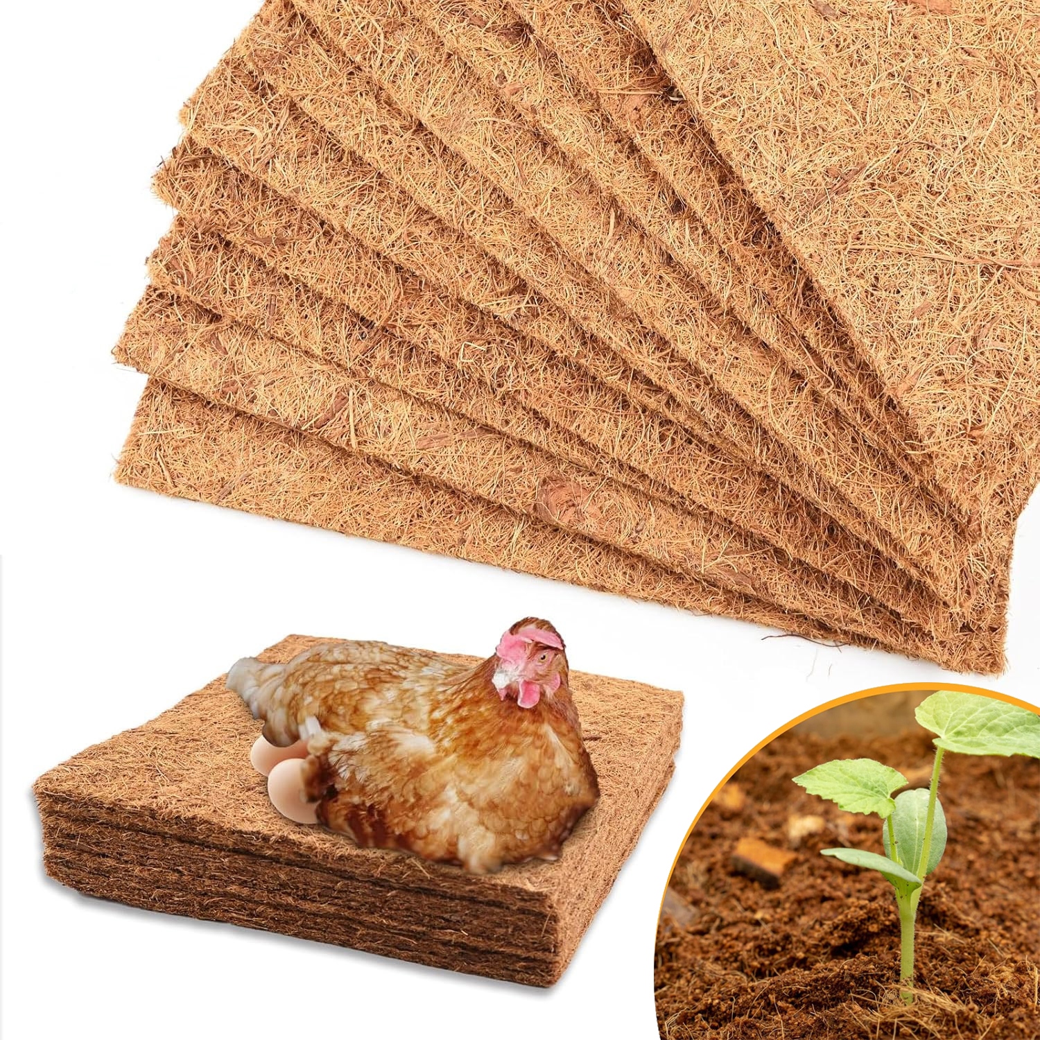 Levně Kokosová Podložka Přírodní Pro Slepice, Křečky, Štěňata, Prasátka Trvanlivá 10 Ks