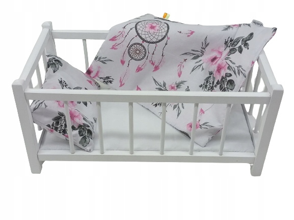 BIAŁE DREWNIANE ŁÓŻECZKO DLA LALEK + POŚCIEL 3EL