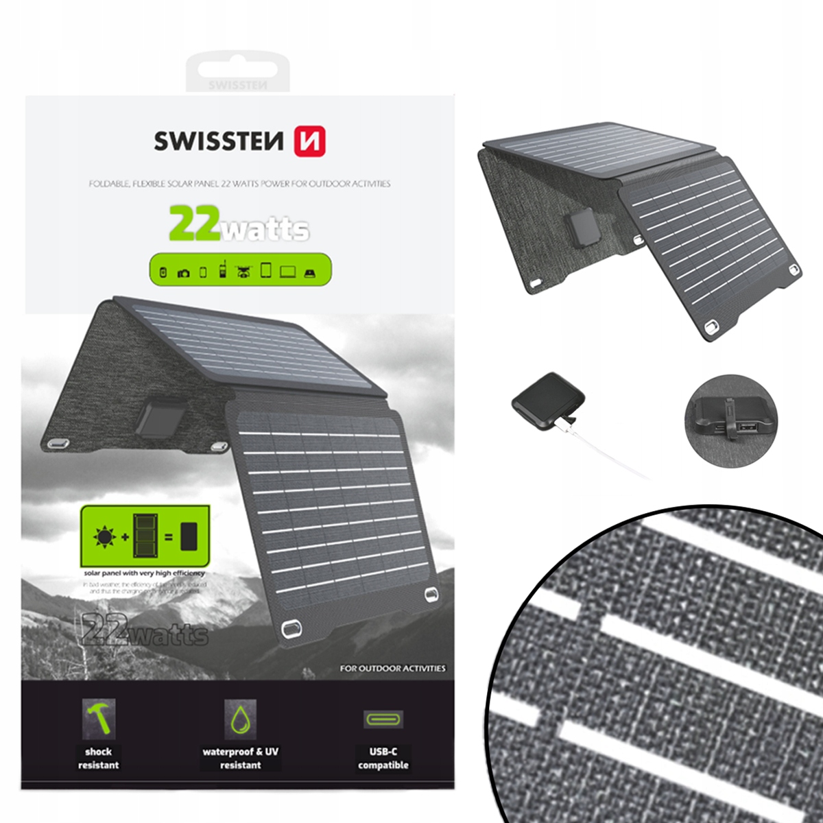 Swissten Panel Słoneczny Składany 22W