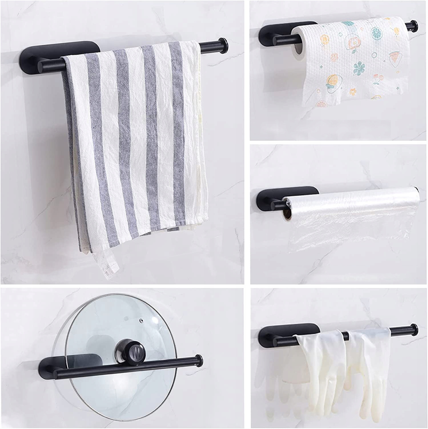 UCHWYT WIESZAK NA RĘCZNIK PAPIEROWY KUCHENNY ŚCIENNY LOFT CZARNY NA KLEJ Cechy dodatkowe mocowanie bezinwazyjne