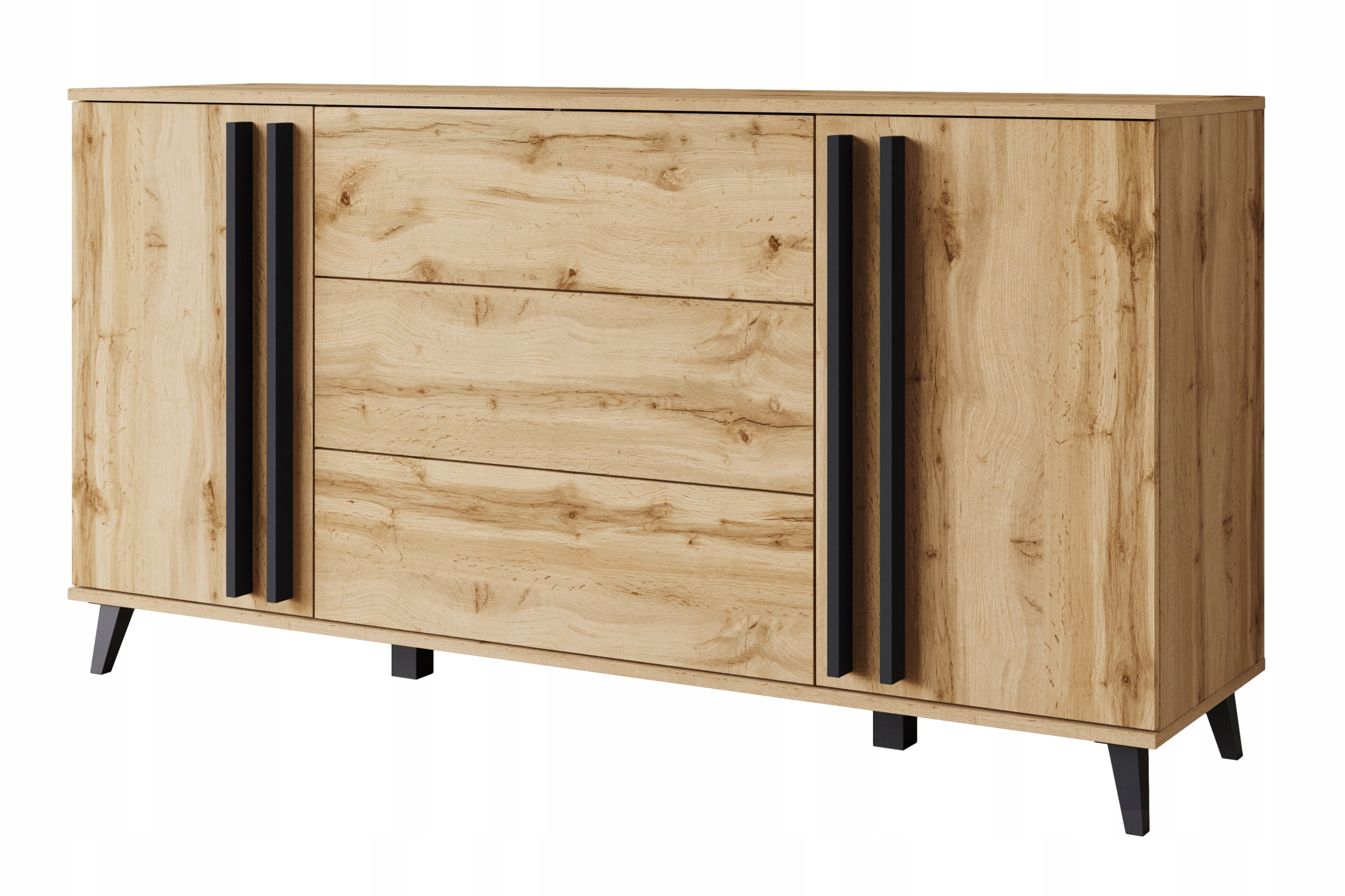 Komoda 150 cm na nóżkach do salonu z szufladami i szafkami dąb wotan