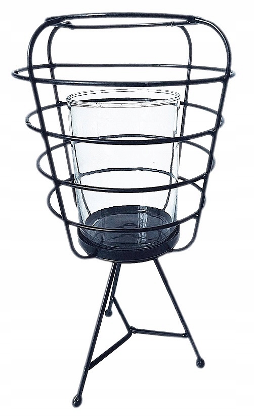 LAMPION ŚWIECZNIK METAL CZARNY NA NÓŻKACH LOFT wys