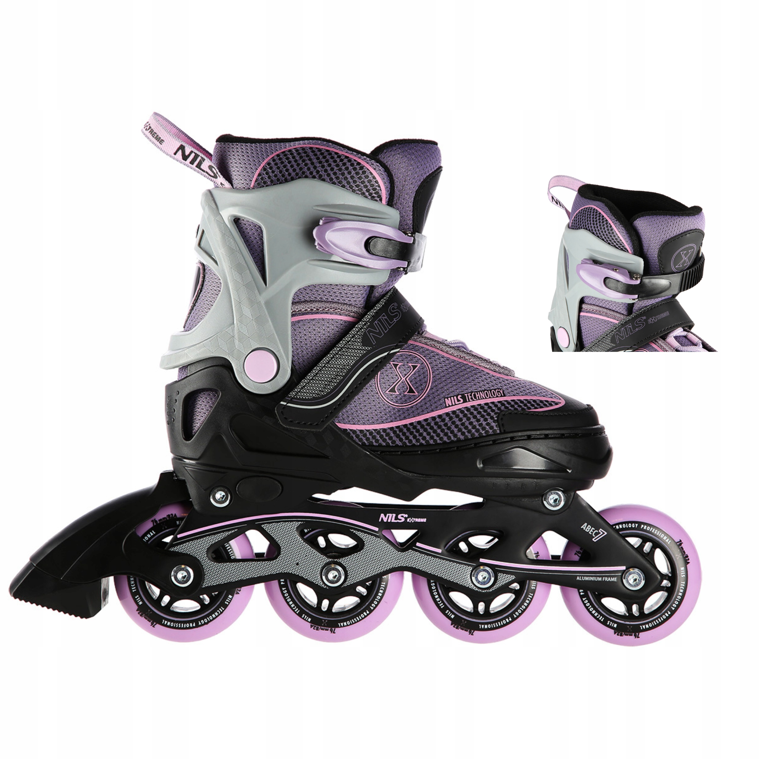 Brusle 2v1 Fitness Nastavitelné Kolečkové Brusle Šedo-fialové 39-42 Nils Extreme