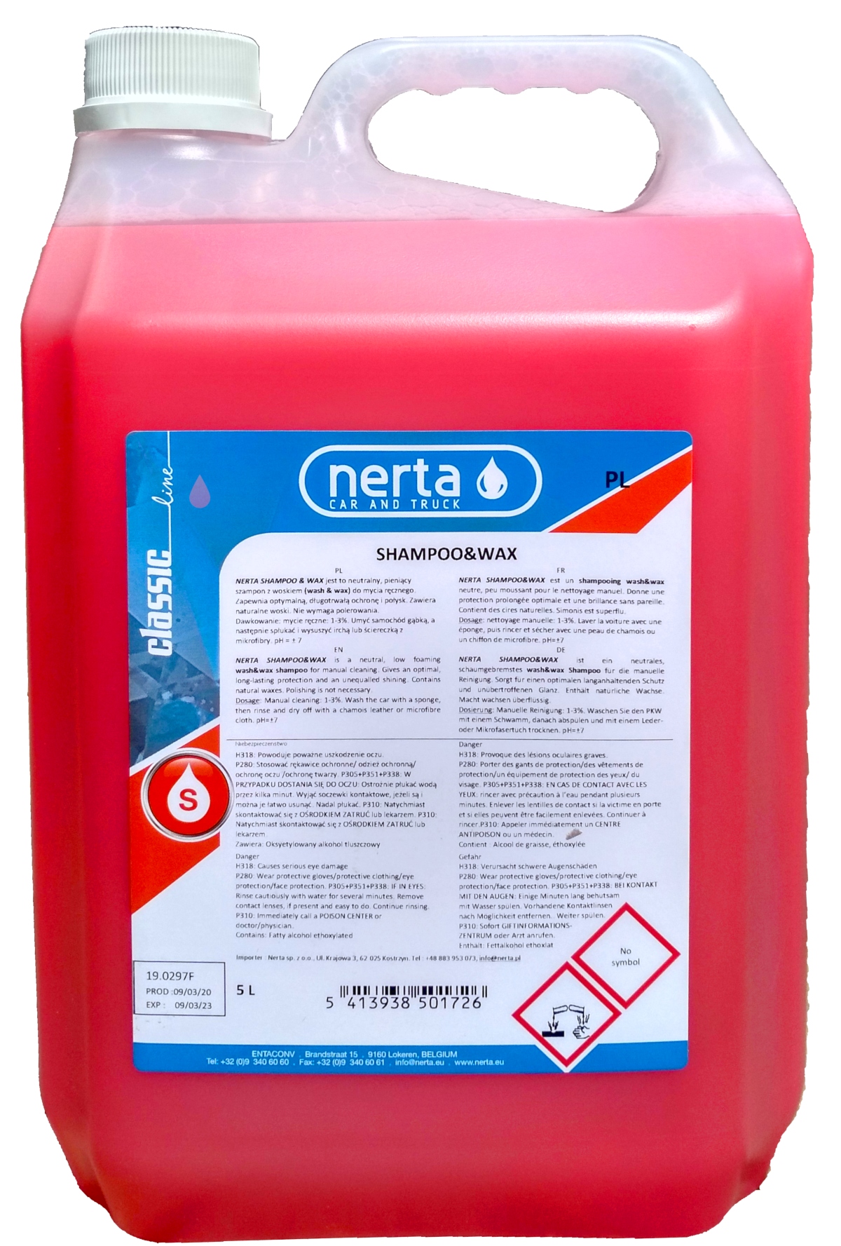 Szampon z woskiem samochodowy Nerta shampoo & wax połysk 5 l