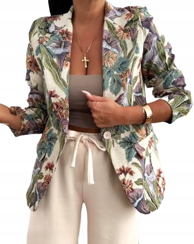 Włoska żakardowa marynarka gobelin kwiaty liście U