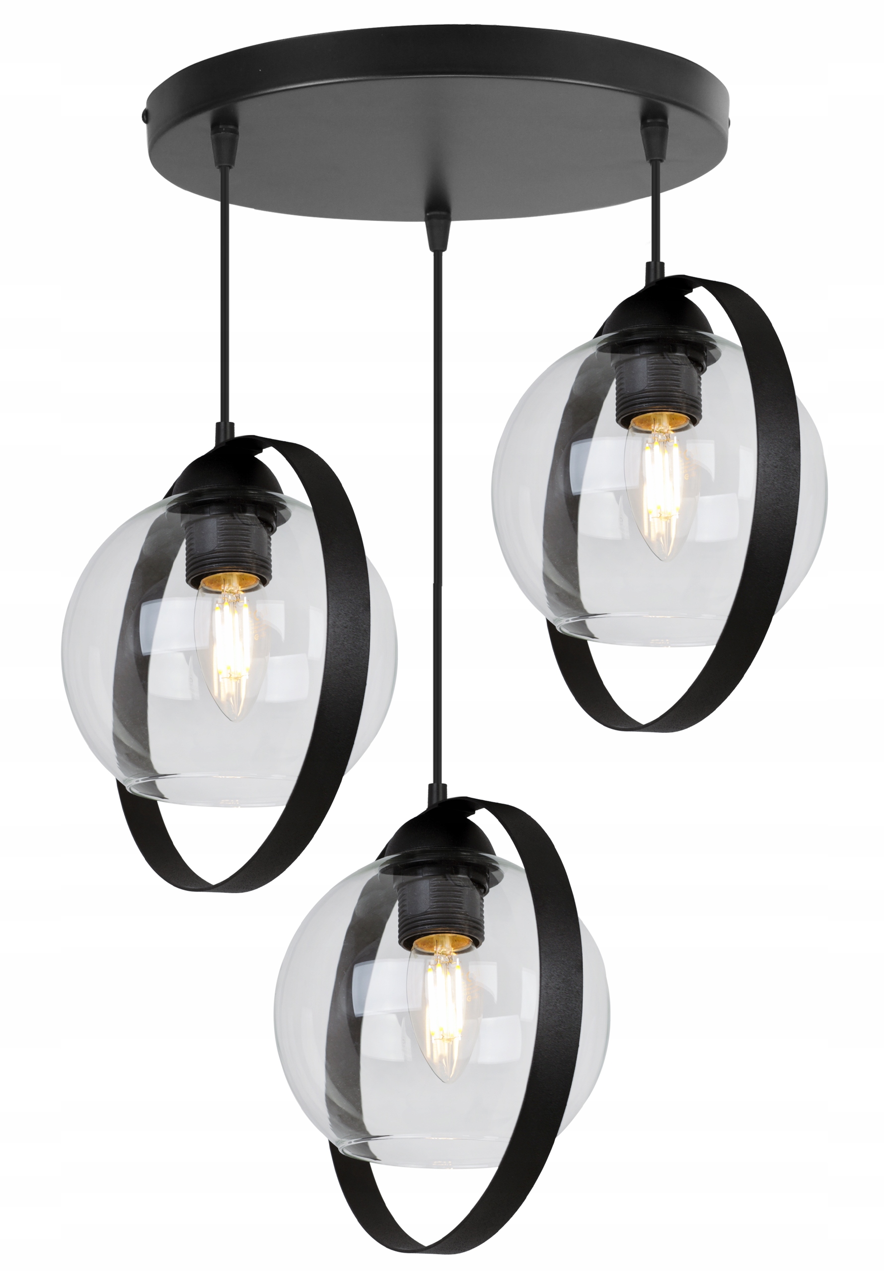 Stropná Závesná Lampa Luster Trojitý Sklenené Tienidlo Krúžky