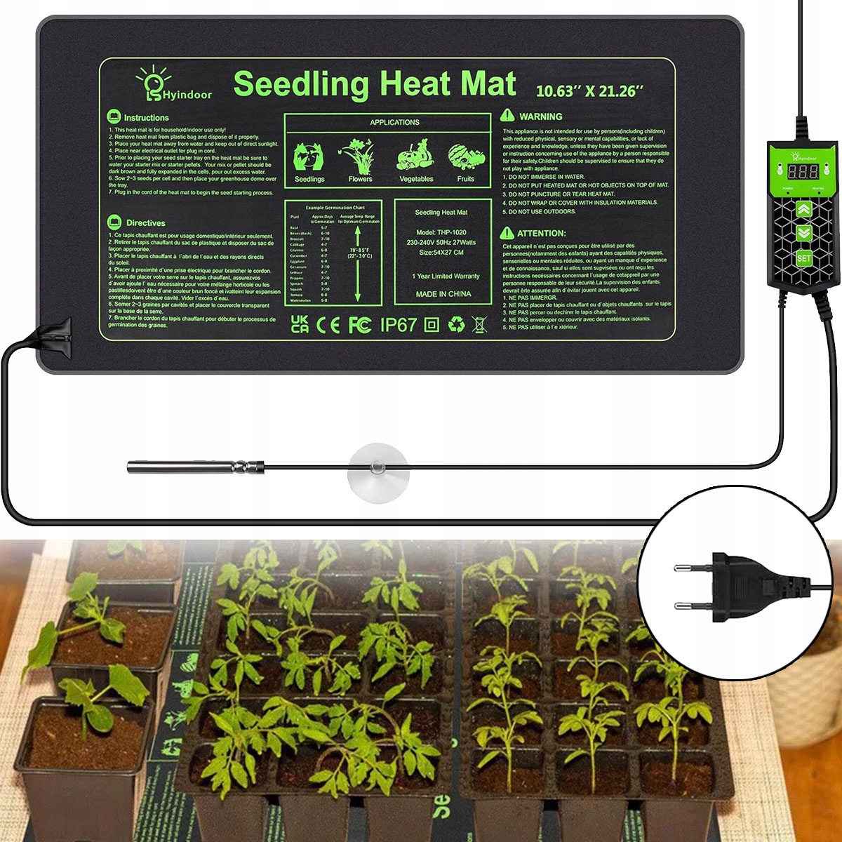 Levně 27W Topný Rohož S Termostatem Terárium Rostlin Sazenice 55x27 cm