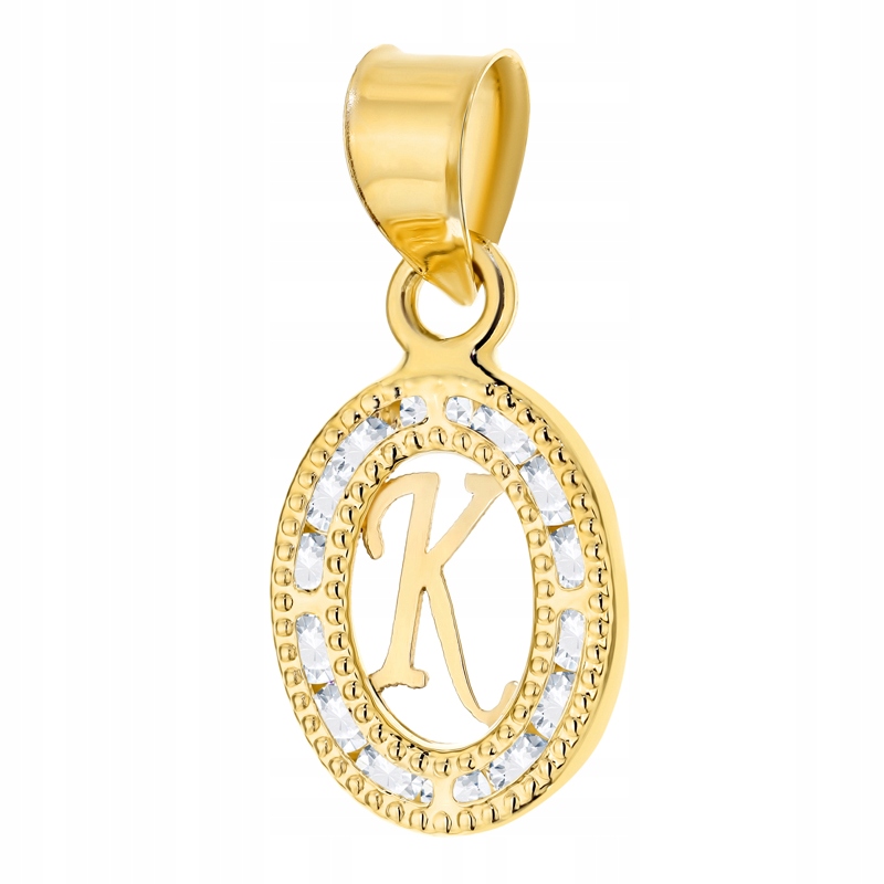 Zlatý Přívěsek Přívěsek pr. 585 14k Oválný s písmenem K a bílými zirkony