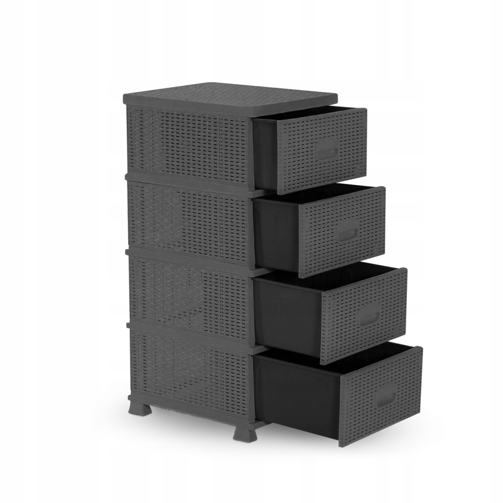 KOMODA SZAFKA REGAŁ PLASTIKOWY Z 4 SZUFLADAMI DO ŁAZIENKI SZARA RATTAN M3 Marka Chomik