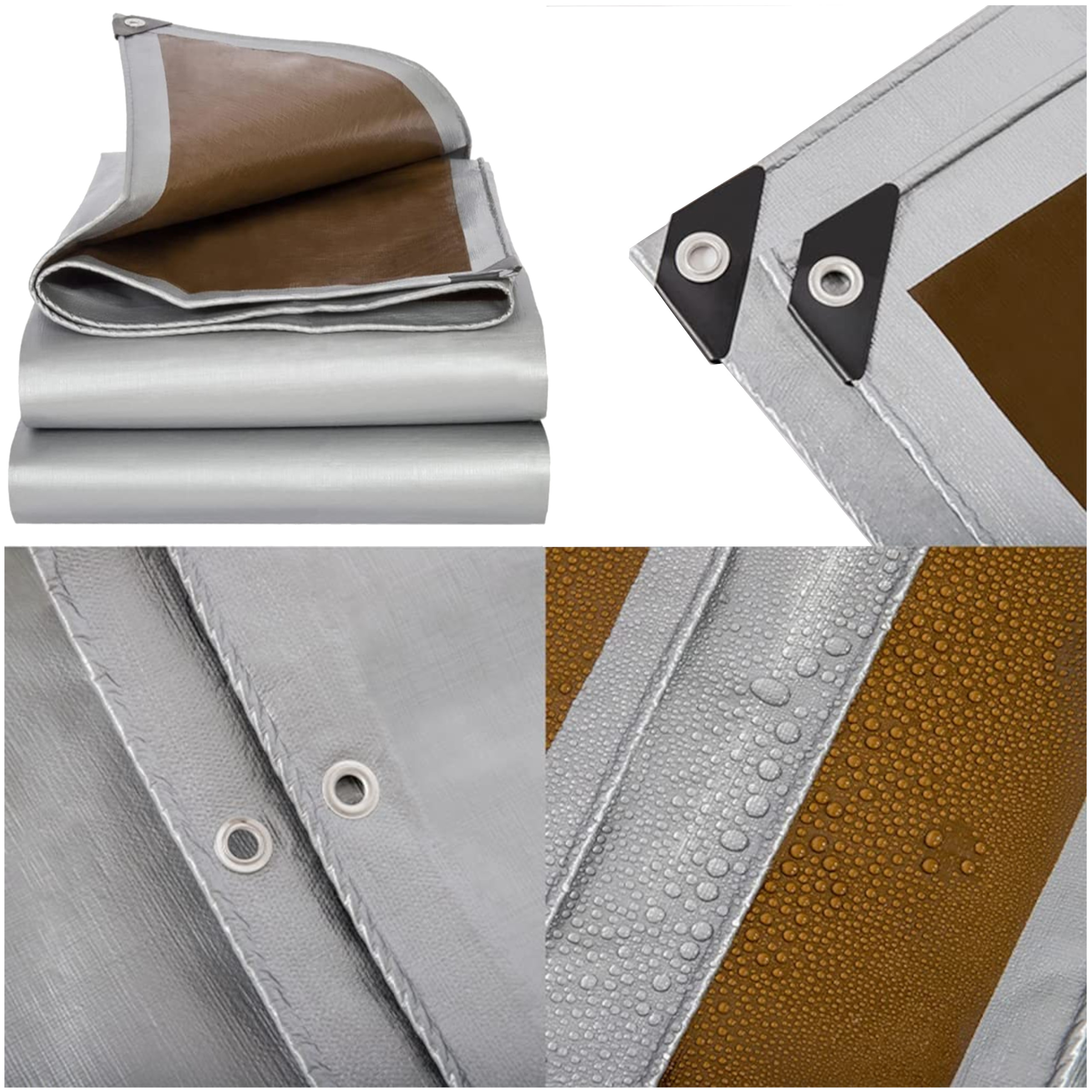 Plandeka 210g Gruba 5x8 Srebrno-Brązowa Wodoodporna MROZOODPORNA UV+++