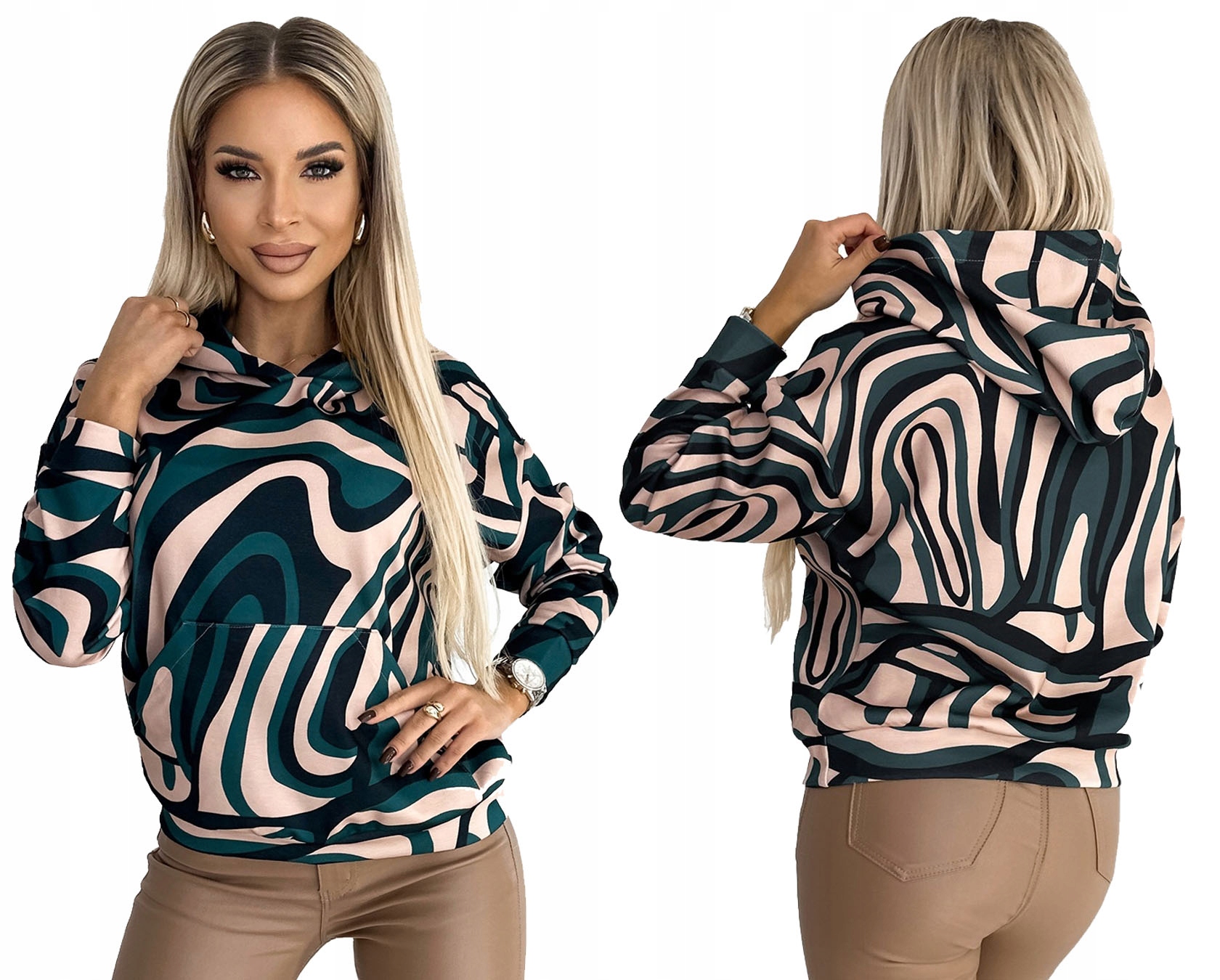 Barevná Dámská Mikina Klokanka S Kapucí Pohodlná Černozelené Vlny L