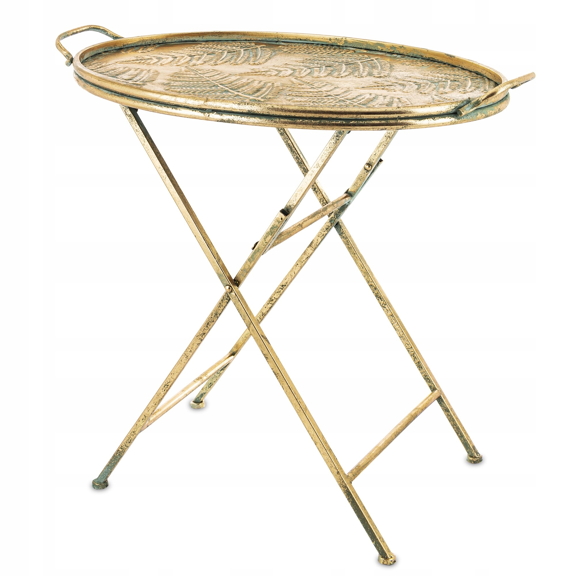 Zlatý okrúhly Konferenčný Stolík Bočný Retro Loft Vintage kovový kvetinový záhon