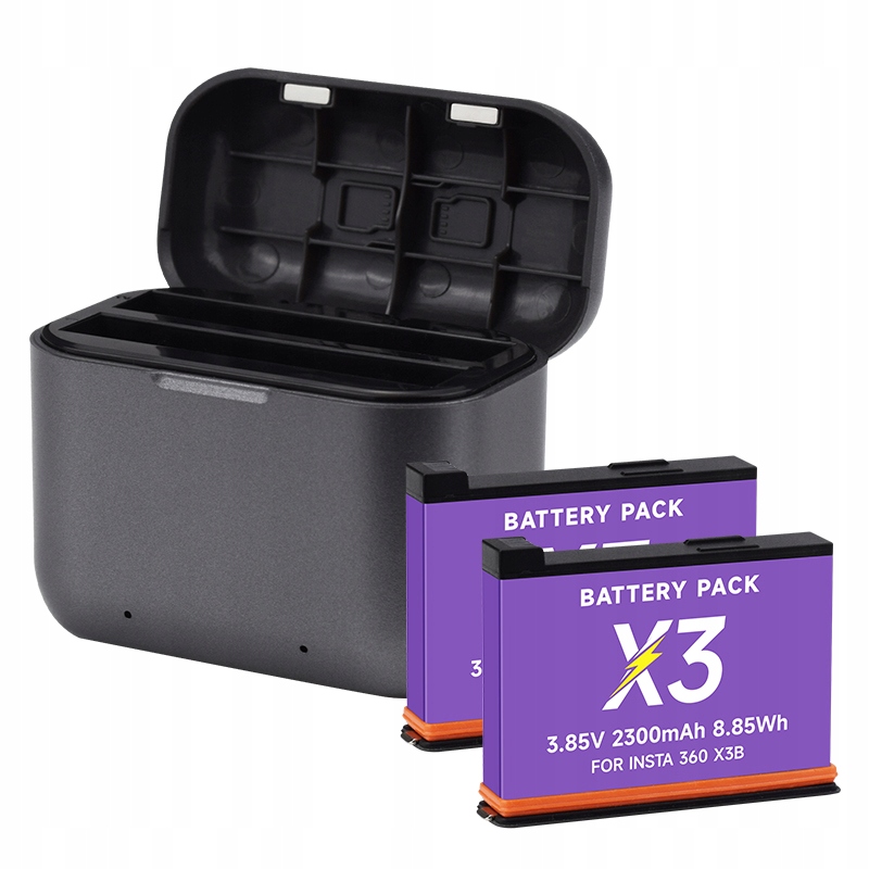 2 ks Baterie 2300mAh pro akční kameru Insta360 X3 2-slotová Led rychlonabíječka