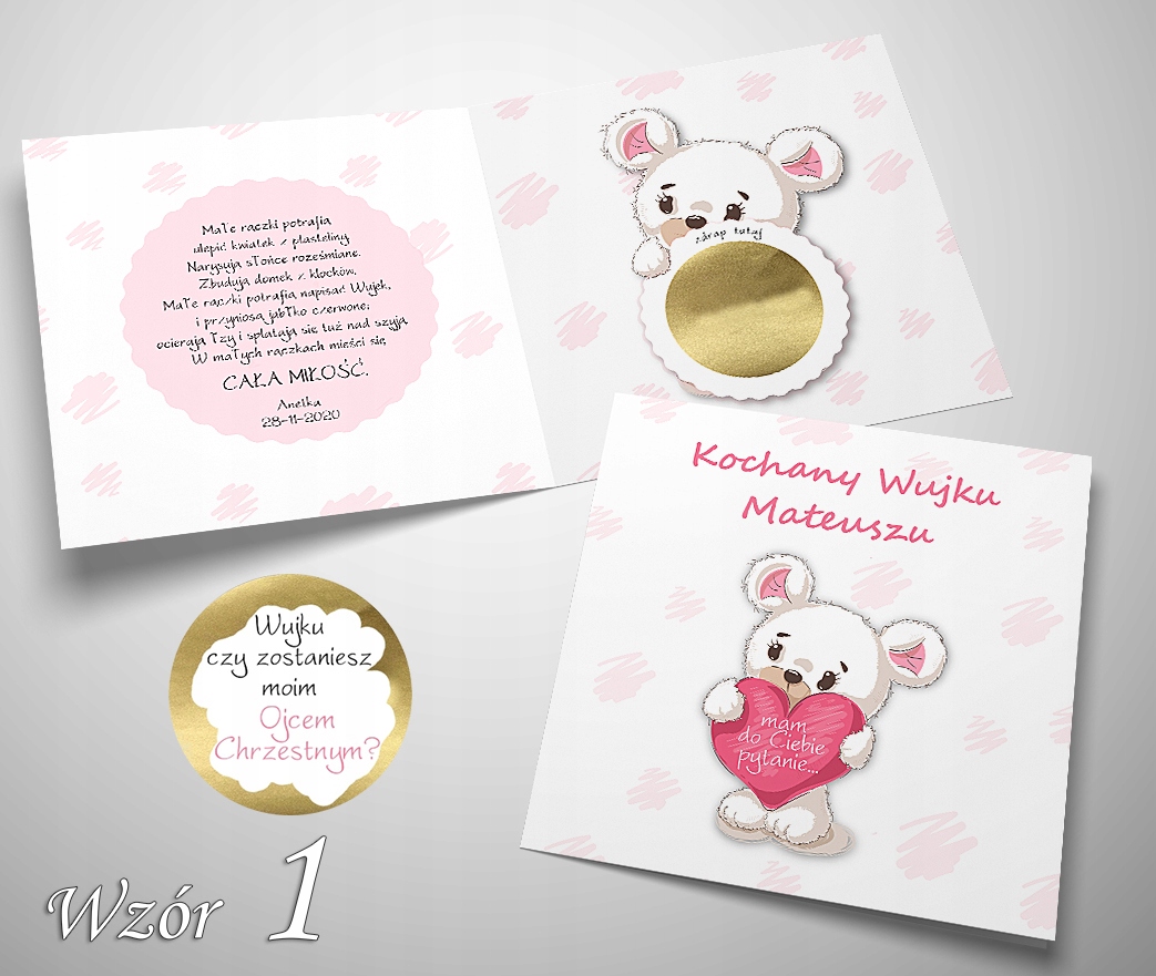 Prośba Pytanie Zdrapka Chrzestnego PERSONALIZOWANA Rodzaj chrzest