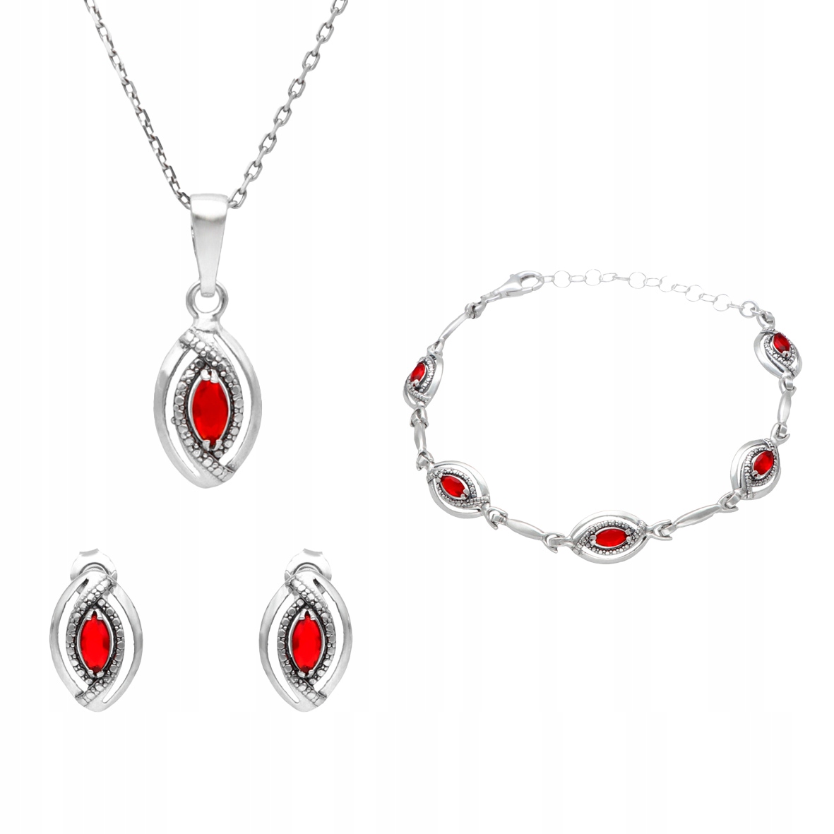 Sada slziček s červenými zirkony stříbro