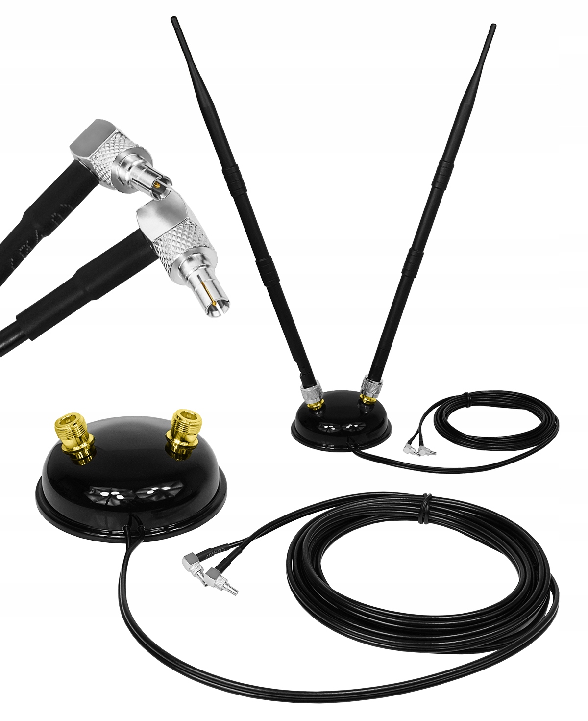 Duální anténa Mimo Lte 3G 4G 5G 10 dBi 3m TS9 CRC9 s magnetickým podstavcem