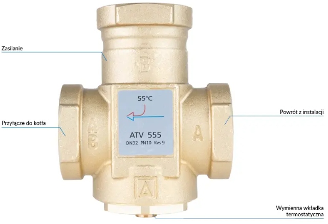 ZAWÓR TEMPERATUROWY ATV 555 DN32 5/4" 55°C AFRISO Marka Afriso
