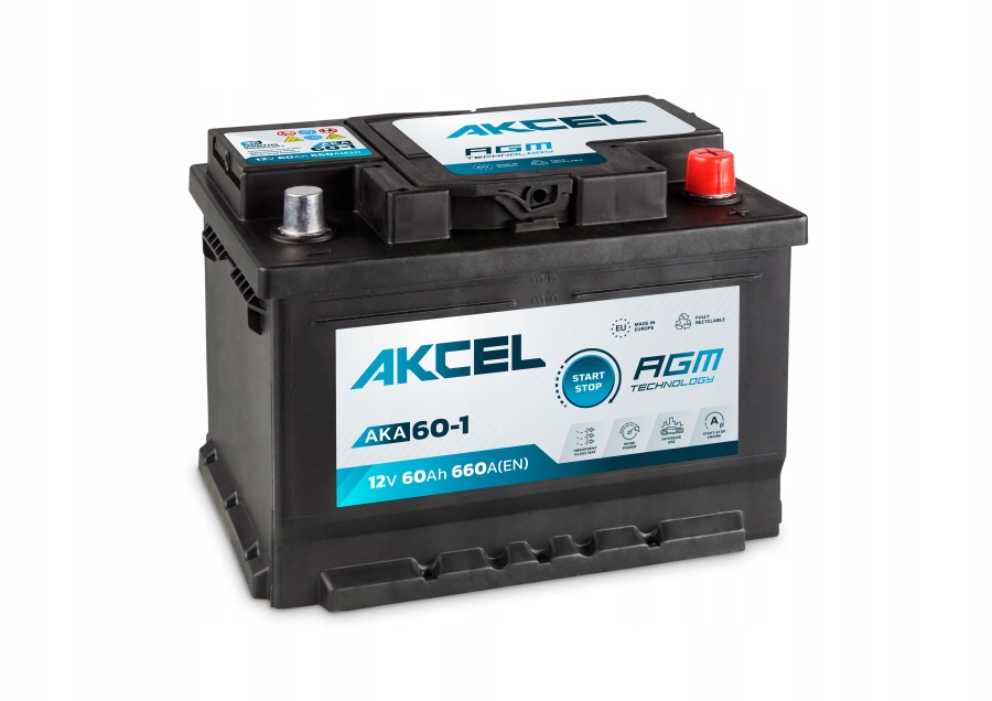 AKUMULATOR AKCEL, AGM START STOP 60Ah 660A