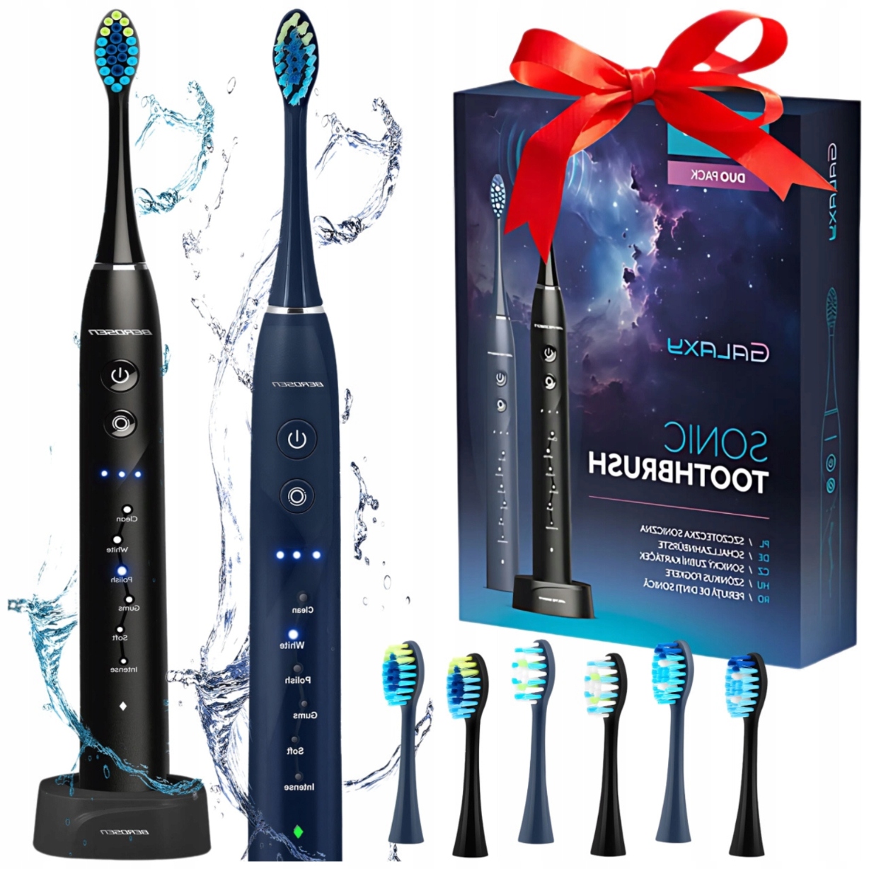 Szczoteczka Soniczna Elektryczna Do Zębów Zestaw 2x Szczoteczka 6 Końcówek