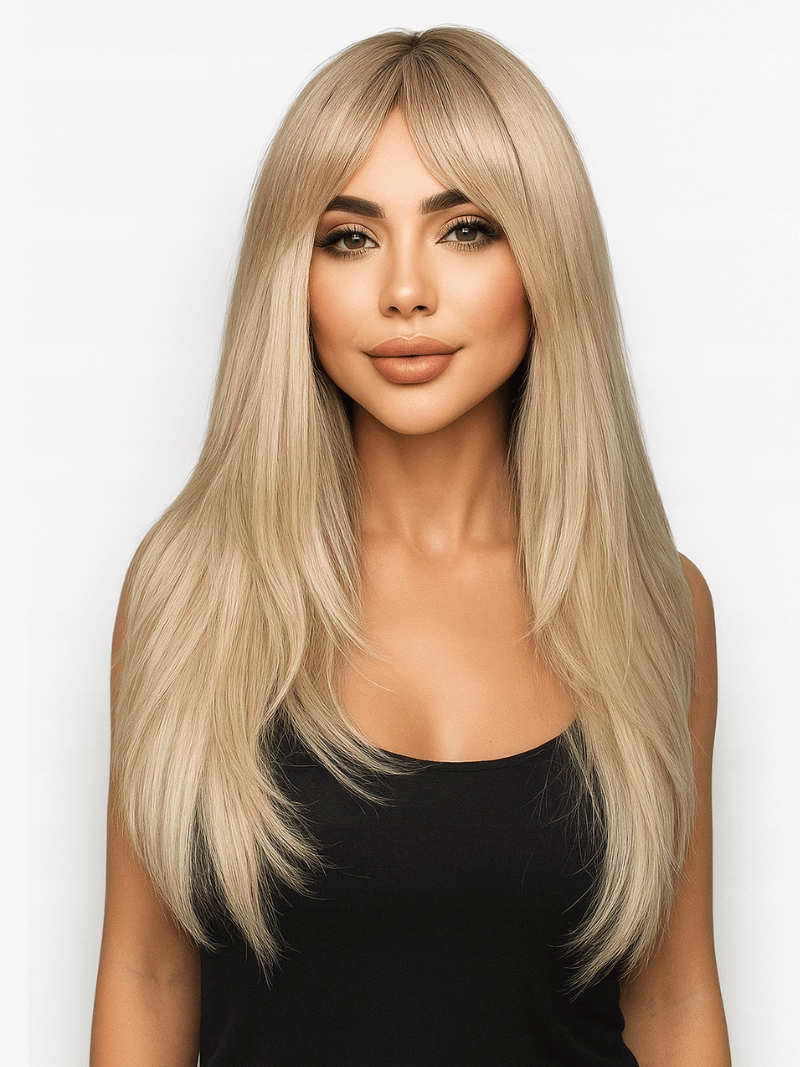 Peruka chłodny blond z grzywką włosy syntetyczne SWLC1215-1BC22