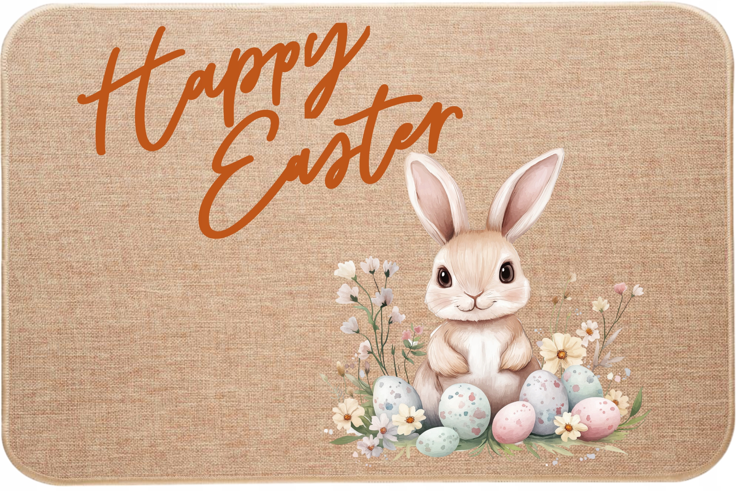 Dekorativní lněná rohožka Zajíček na Velikonoce Happy Easter