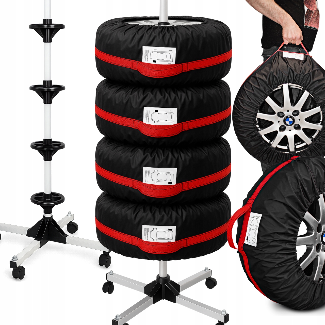 Stojan Na Kola S Kolečky Ochranné Kryty Pneumatiky Ráfky 4KS 13-17 Palců