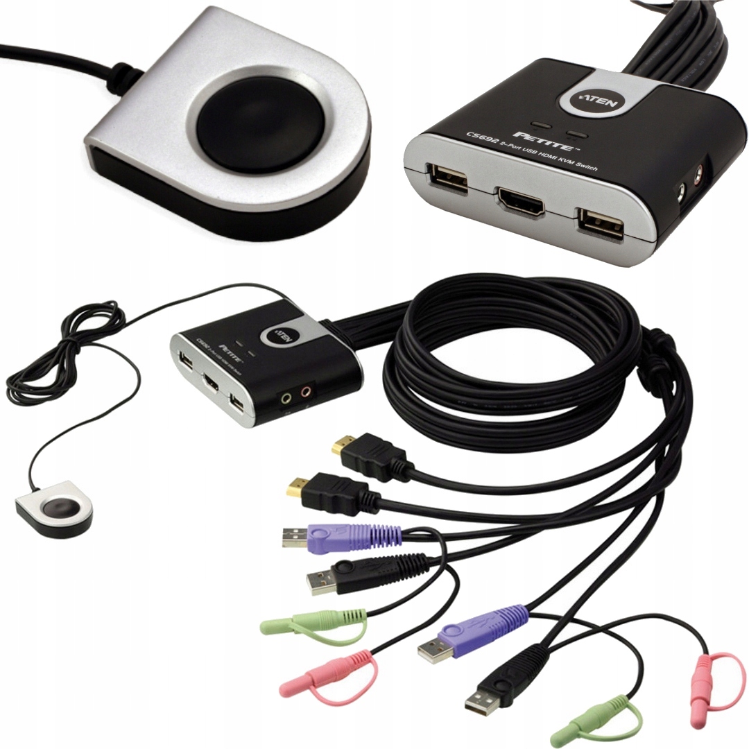 PRZEŁĄCZNIK KVM SWITCH 2 PORTY USB + HDMI + AUDIO