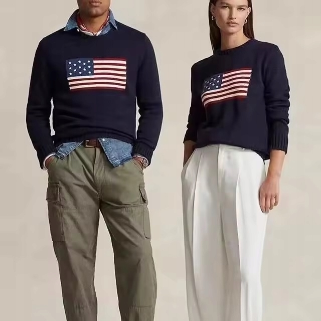 Tmavě modrý Unisex svetr s vlajkou Usa, velikost XL