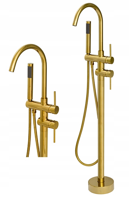 Zlatá Voľne Stojaca Podlahová Batéria Do Sprchy S Vysokým Výtokom Pre Vaňu Kivo