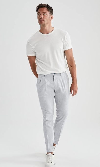 DEFACTO SPODNIE NIEBIESKIE Z LNEM W34 L32 P5A Linia regular