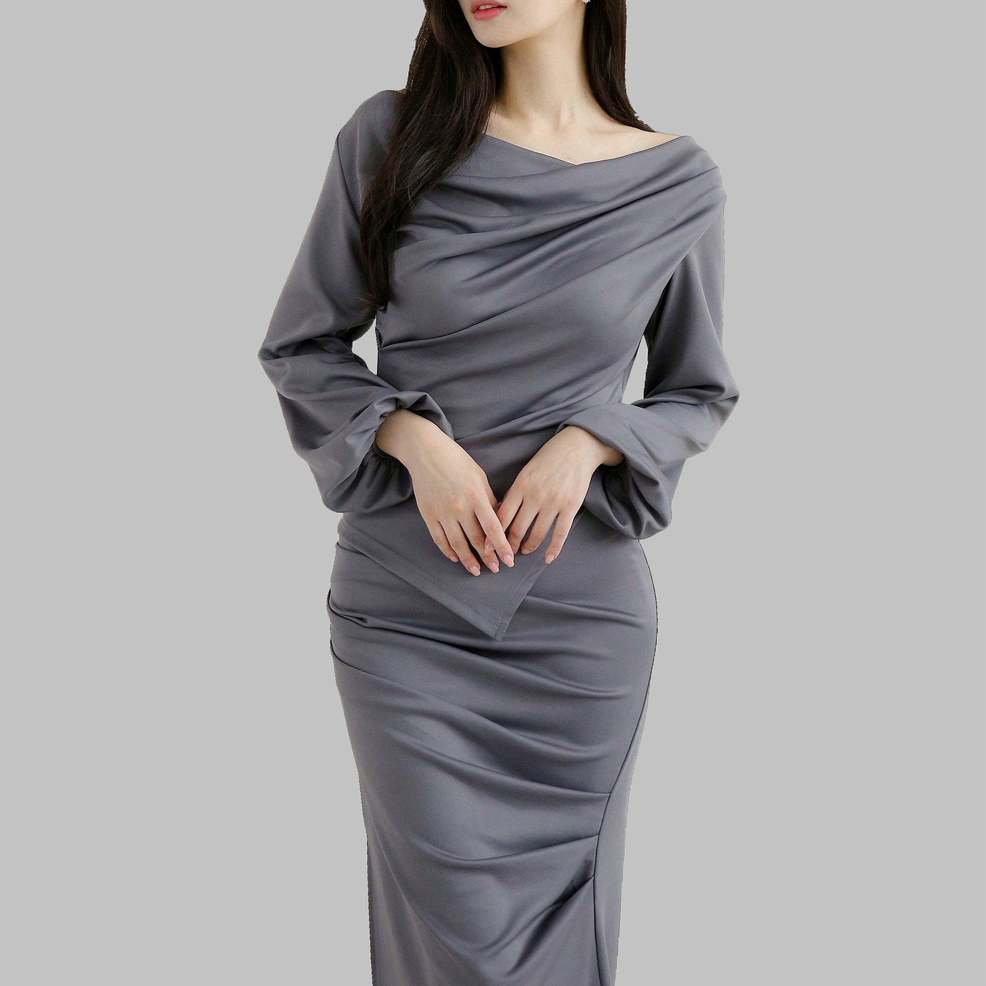 Komplet Elegantní Šedá Asymetrická halenka se sukní Dazy Xs 34