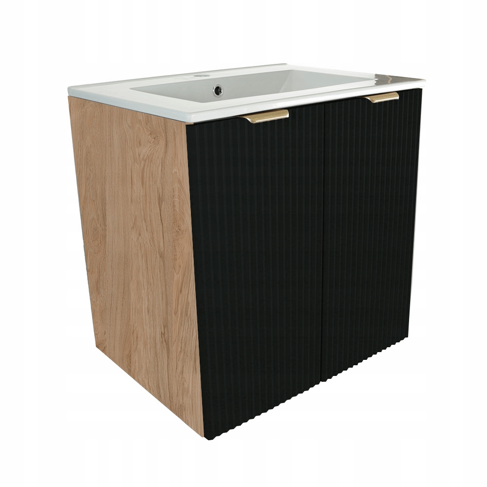 Koupelnová skříňka s umyvadlem a dveřmi Černá/Ořech 60 cm Willy
