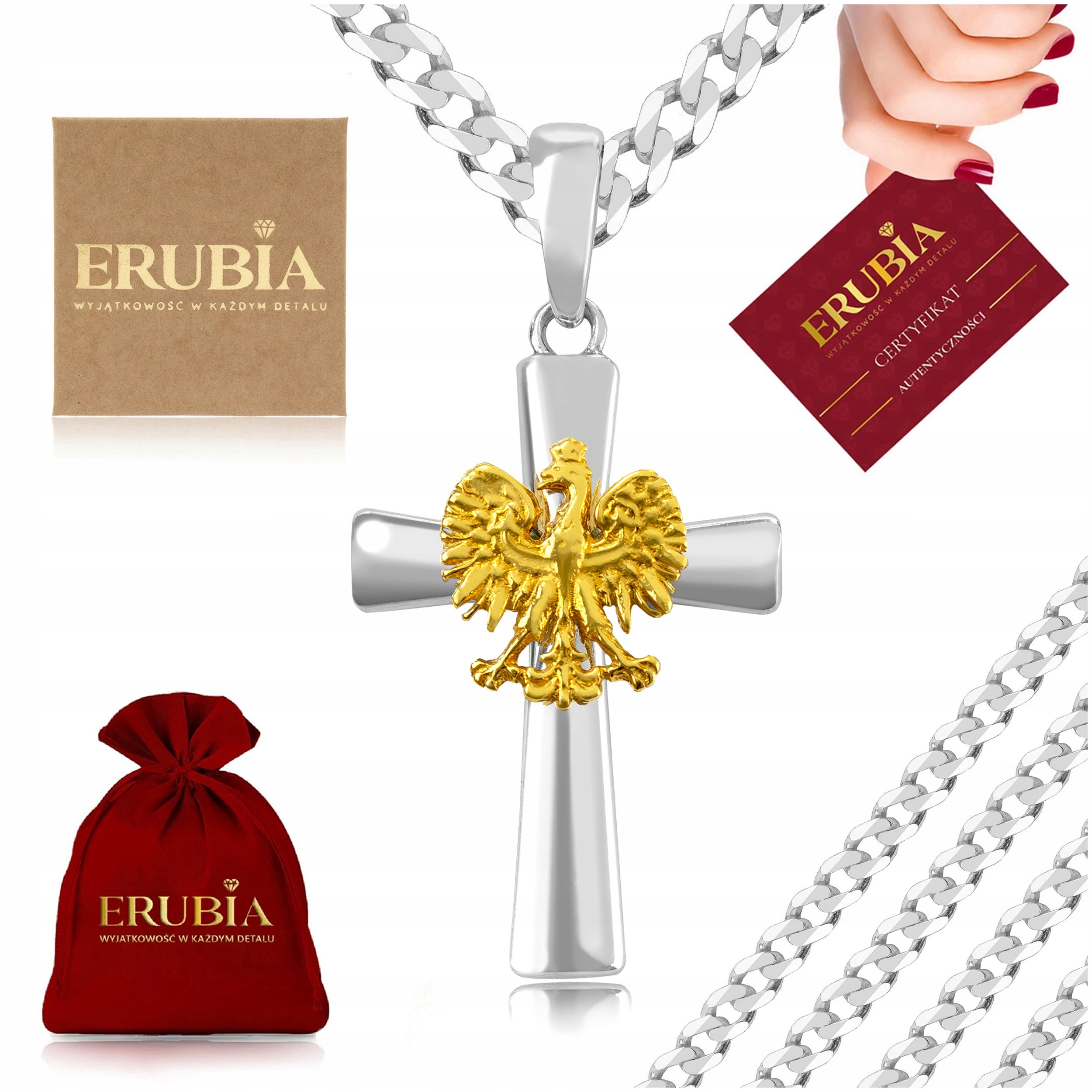 Stříbrný Řetízek Pánský 925 Přívěsek Křížek Orel Jako Dárek 65 CM 4,5 MM