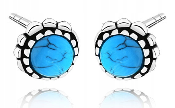 

Srebrne Kolczyki Z Turkusami Sztyfty. Pr.925!