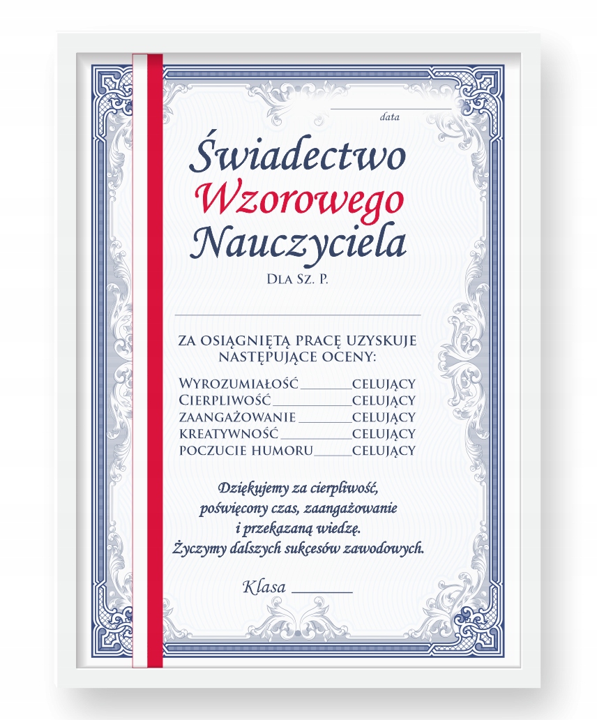 

Świadectwo Wzorowego Nauczyciela Ramka
