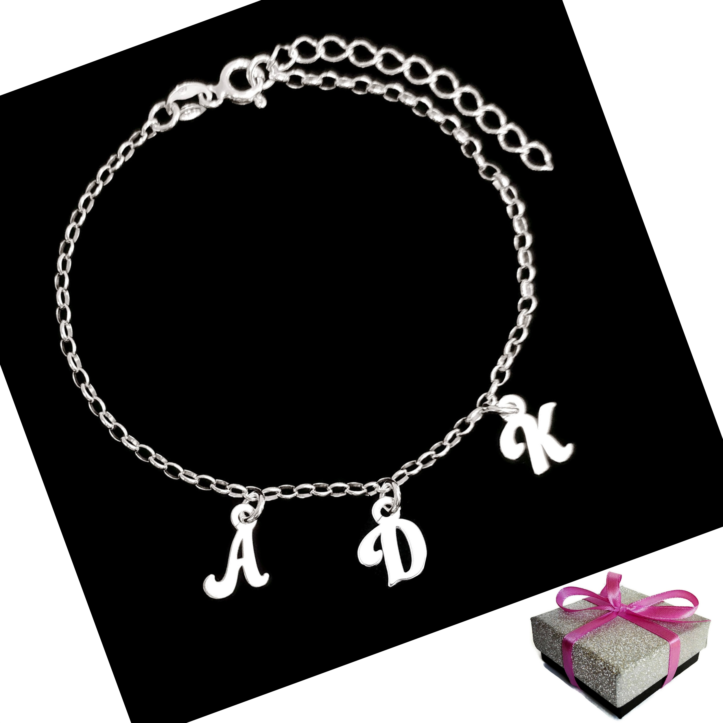 

Srebrna Bransoletka Litera Trzy Litery z Literami