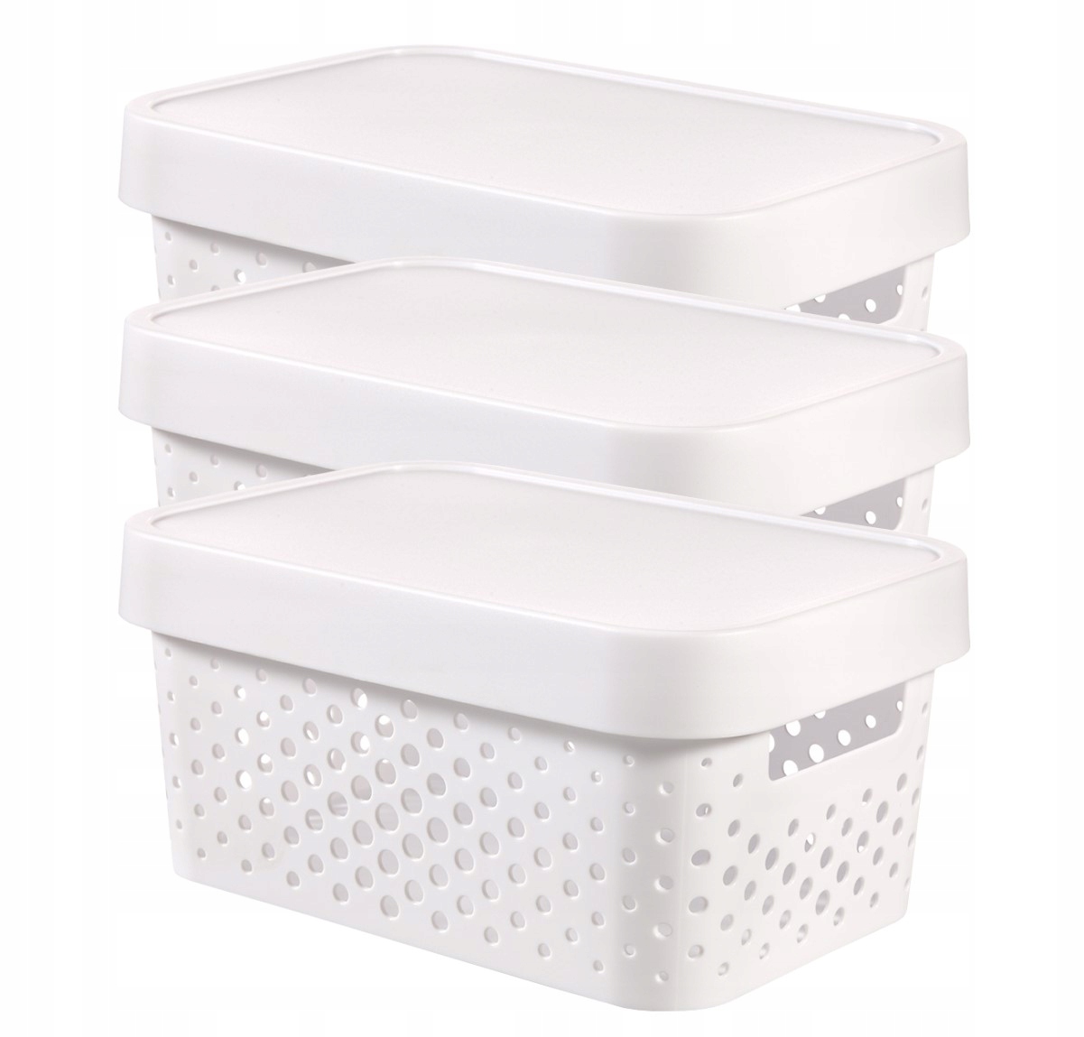 ZESTAW 3 PUDEŁEK INFINITY 4,5L Z POKRYWKĄ AŻUROWY BIAŁY POJEMNIK CURVER