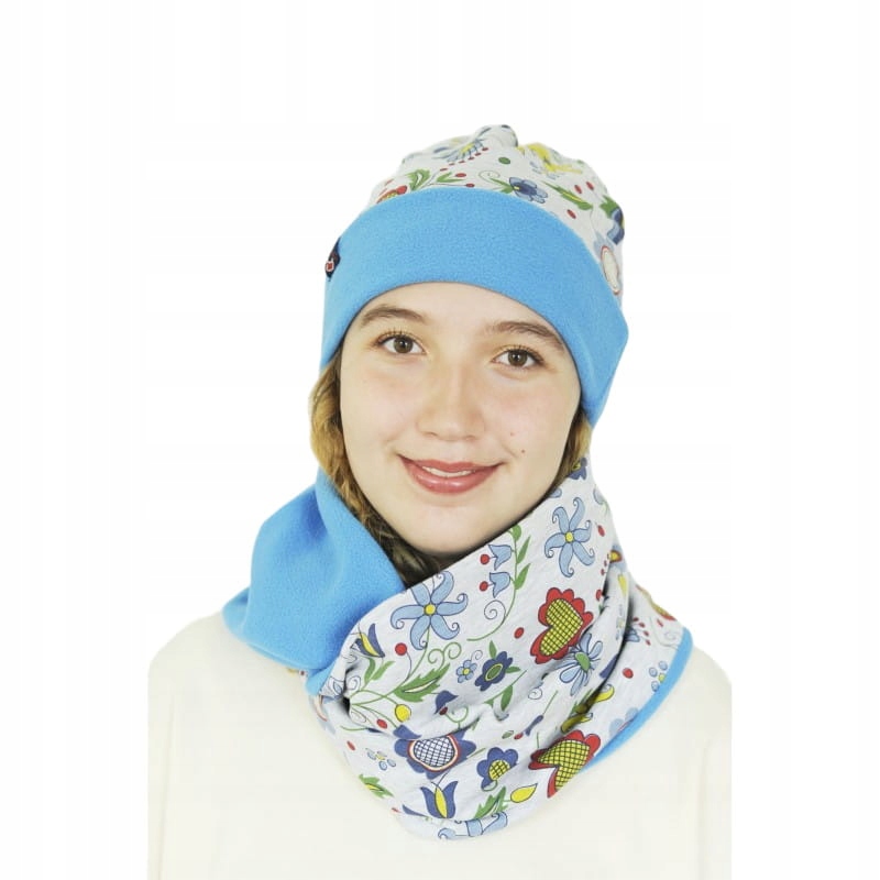 Sada kašubské lidové čepice a nákrčník , modrá