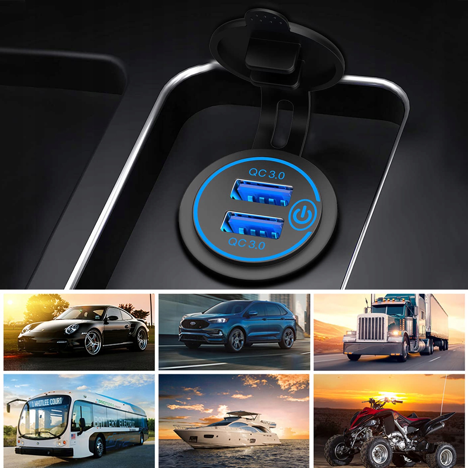 PODWÓJNA ŁADOWARKA SAMOCHODOWA GNIAZDO ZAPALNICZKI MONTAŻOWE 2x USB QC 3.0 EAN (GTIN) 6977118668542