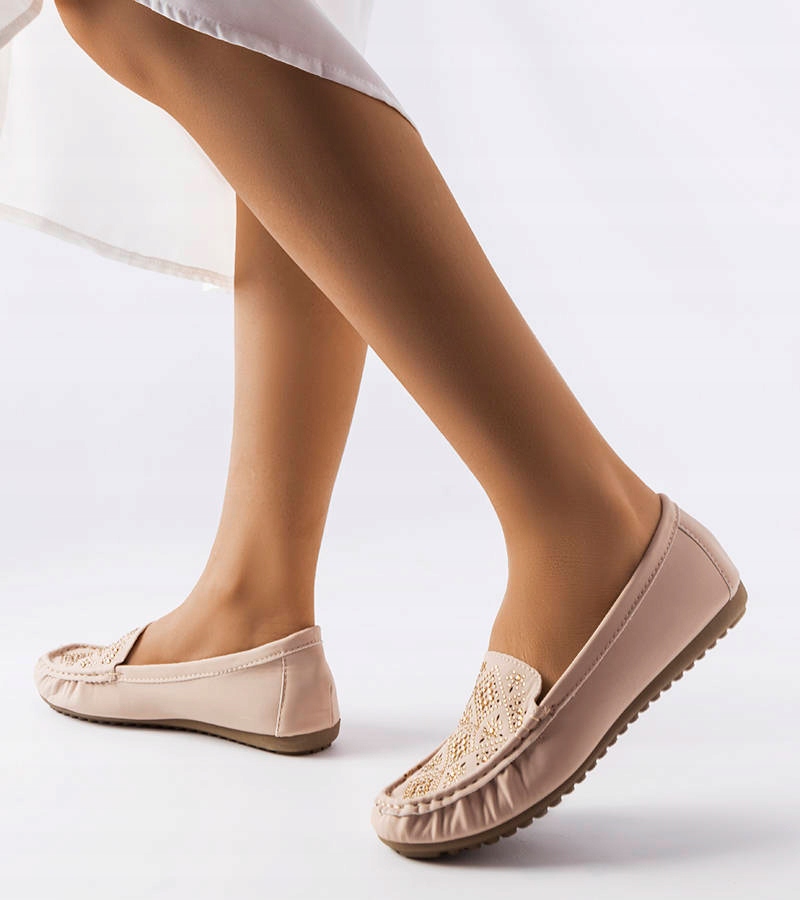 Beżowe mokasyny zdobione cyrkoniami Gamache 38 Marka inna