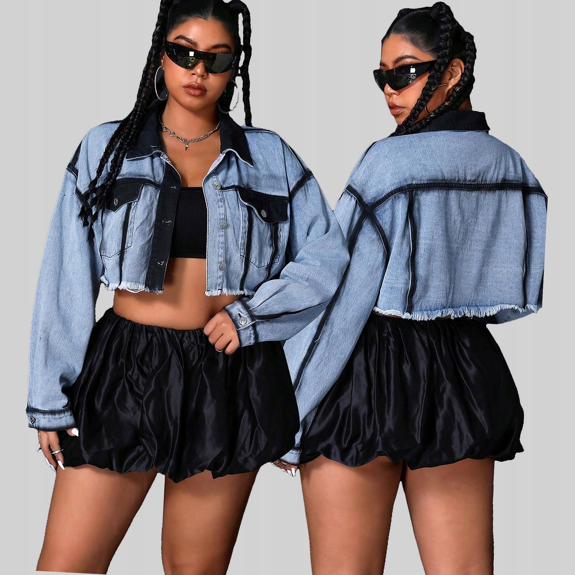 Krátká Džínová Bunda s drsným povrchem Modrá Casual Shein XL 42