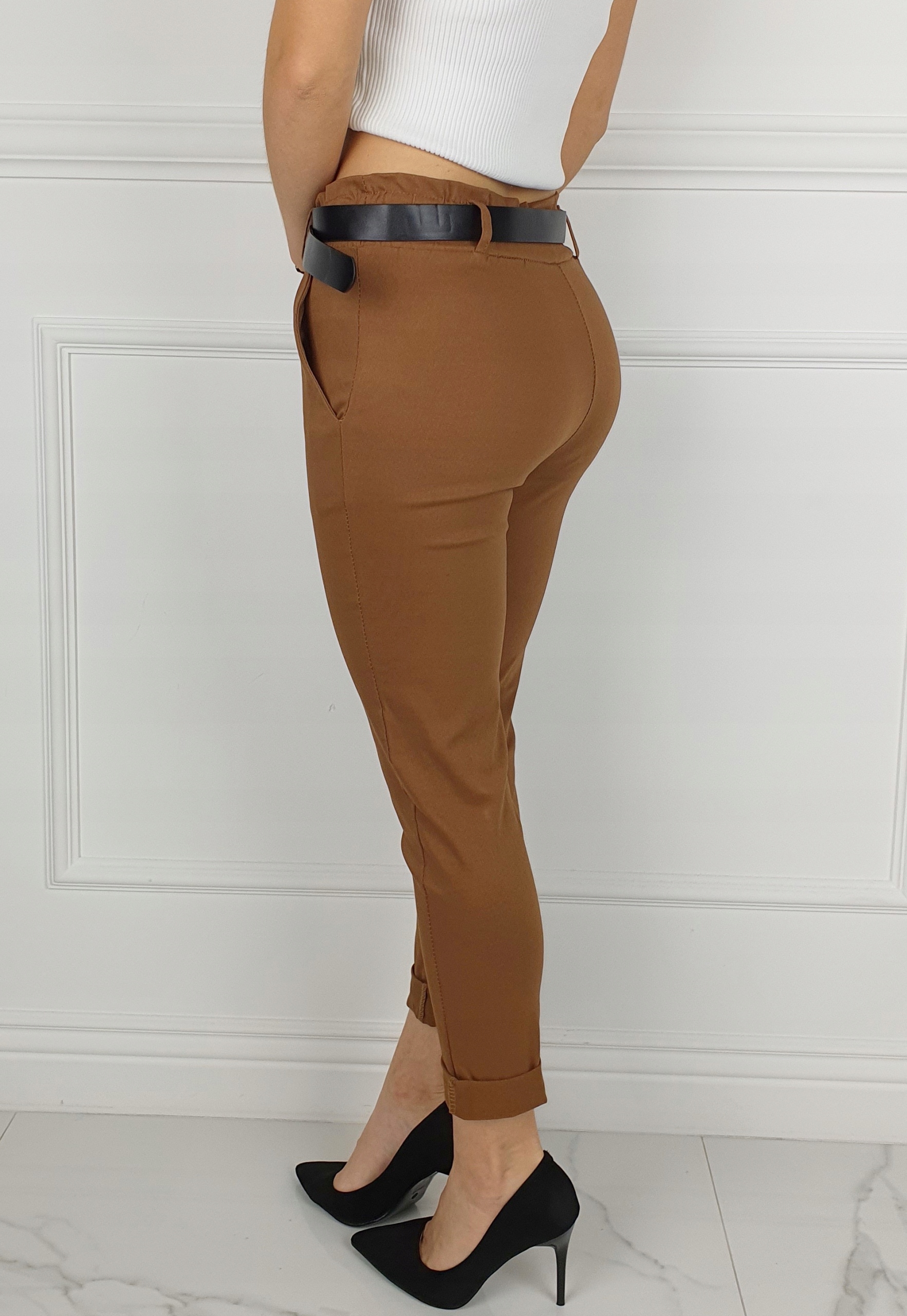 #ELASTYCZNE - SPODNIE - DAMSKIE - W GUMKĘ - PASEK# Płeć kobieta