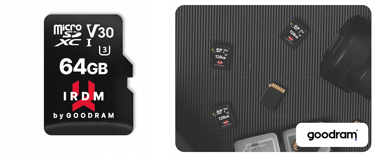 Karta pamięci microSD GOODRAM IRDM 64GB + adapter Maksymalna prędkość odczytu 100 MB/s