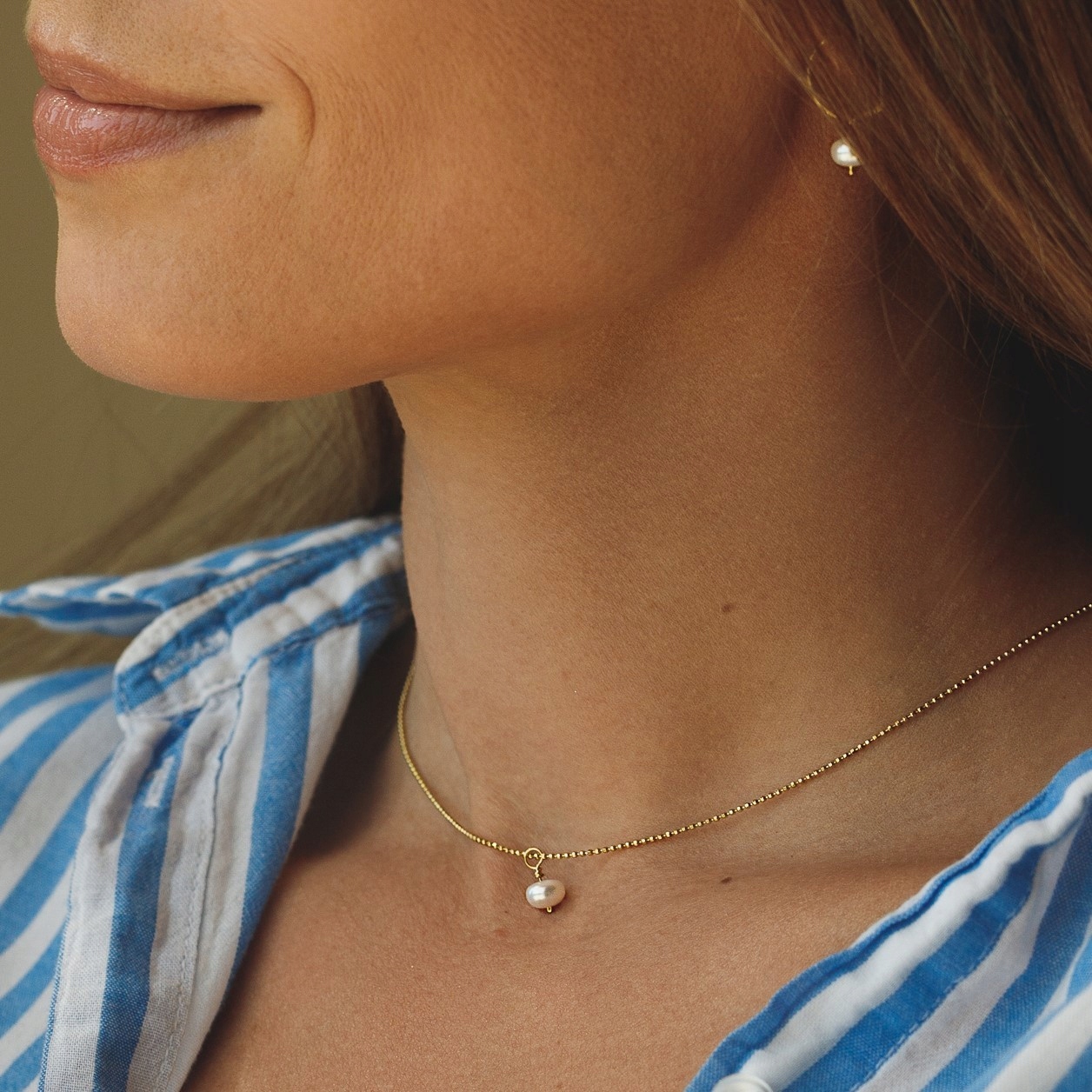 Naszyjnik srebrny złocony z perłą srebro 925