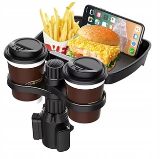 Samochodowy Stolik Na Kubek 2 Dwa Kubki Tacka 360 Podwójny Uchwyt Wielofunk