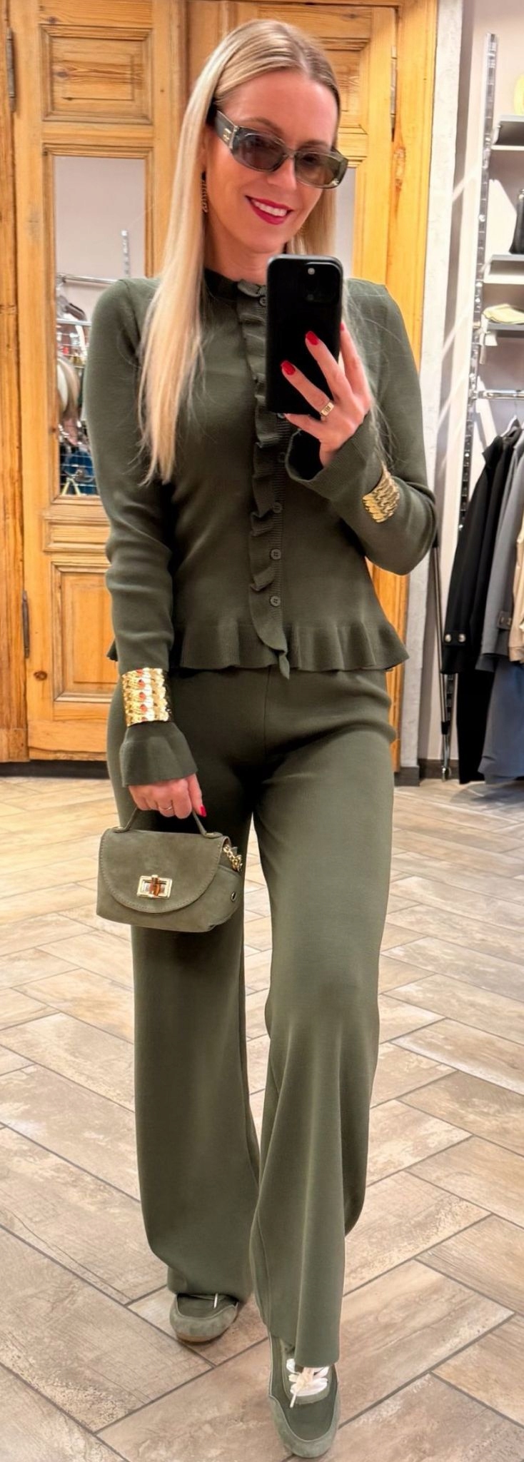 Dámský Komplet S Volánky 67,5% Viskóza Khaki Uni