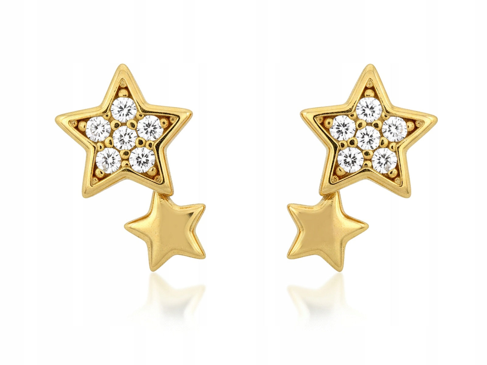 Náušnice Zlaté 585, dvě hvězdičky na tyčince se zirkony, 9,6 mm, 1,06 g